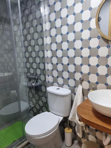 a bathroom with a toilet and a sink at Casa da Eira in Arganil