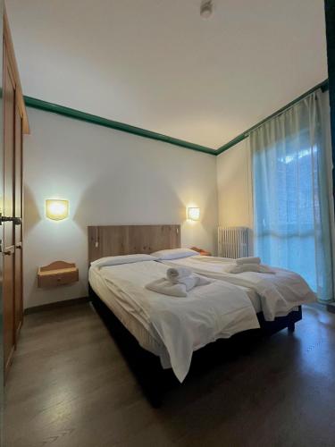 a bedroom with a large bed and a window at Central SPORT CAMPIGLIO 407 in Madonna di Campiglio