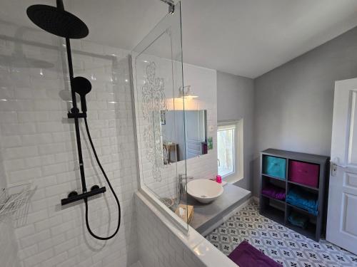 a bathroom with a shower and a sink at Gite DURANCE in Mallemort