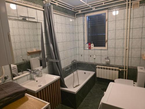 a bathroom with a sink and a tub and a toilet at Apartman Max in Sveti Ivan Zelina