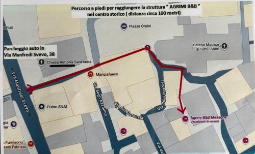 a map with a red line on it at Agrimi b&b in Mesagne