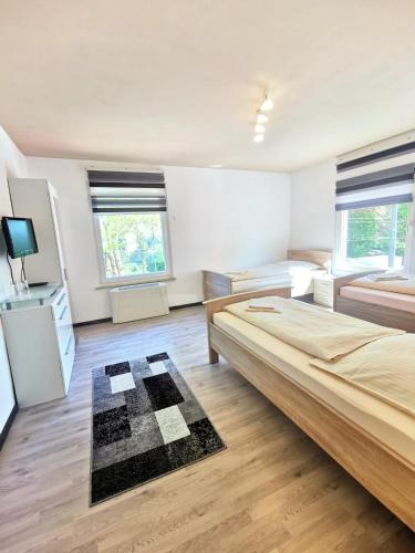 a bedroom with a bed and a television in it at Hotel Art Balkanhof in Gelsenkirchen