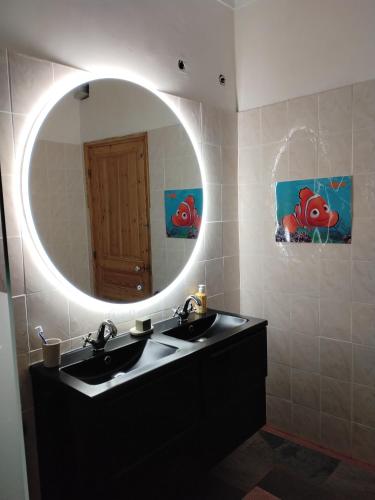 a bathroom with two sinks and a mirror at Chez Brigitte Guesthouse in Nice