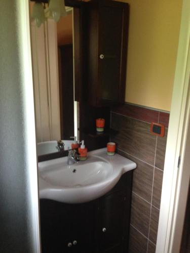 a bathroom with a white sink and a mirror at Podere Caselina b&b in Camugnano