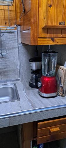 a kitchen counter with a blender on a counter top at Anto'n casa de montaña in Potrerillos