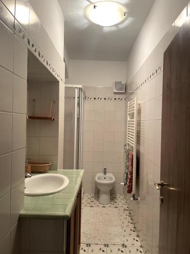 a bathroom with a sink and a toilet at Casa Lago di Brulli in Casole dʼElsa
