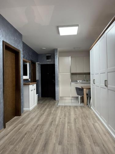 an empty room with a kitchen and a dining room at Apartman Mila in Trnava