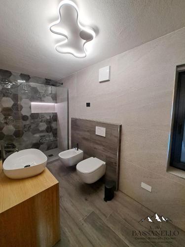 a bathroom with a toilet and a bidet and a sink at Casa Bassanello in Candide