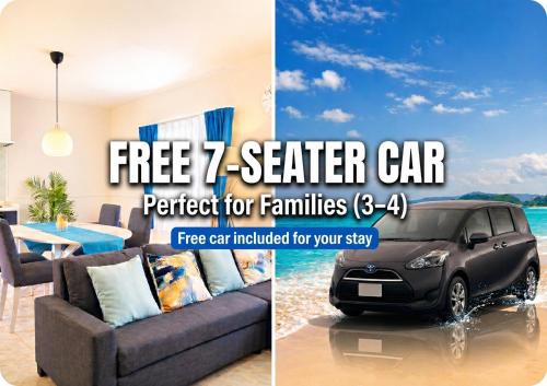 a picture of a car in a living room at Sunstone Residence 2F - Free Rental Car & Airport Pickup - 10 Min to American Village in Ginowan