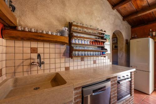 a kitchen with a sink and a refrigerator at Casa Karnevali in Žminj