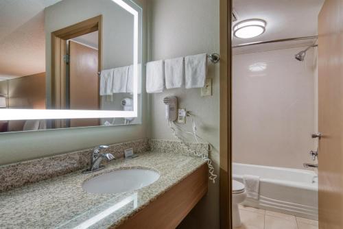 a bathroom with a sink and a mirror and a toilet at Best Western Vicksburg in Vicksburg