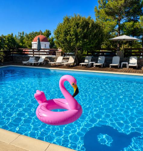 a pink swan float in a swimming pool at PETRINO Hotel in Mythimna