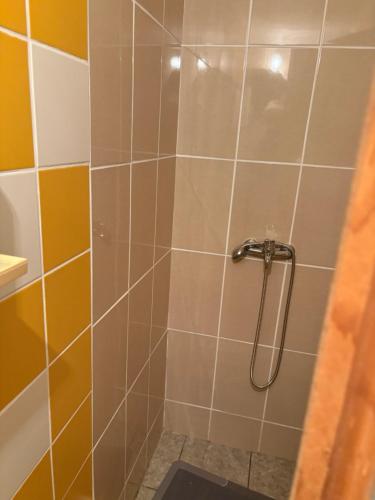a bathroom with a shower with a glass door at Vikendica Bakino krilo in Železnička Stanica Apatin