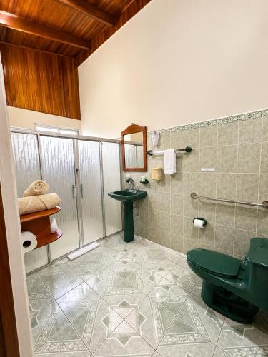 a bathroom with a green toilet and a sink at Hotel Villas Vilma in Fortuna