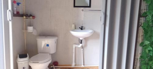 un piccolo bagno con WC e lavandino di Árbol de mayo a Jiménez