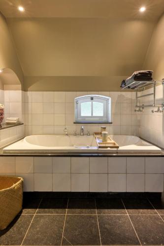 a bathroom with a tub and a sink at Bedandbreakfast De Vallei in Heelsum