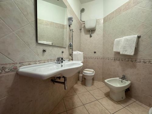 a bathroom with a sink and a toilet at Hotel Acquario in Campomarino
