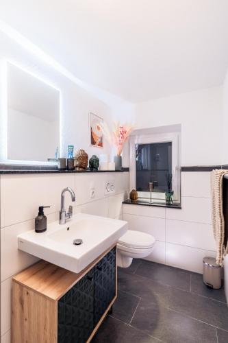 a bathroom with a sink and a toilet at Eifel Quartier im Herzen von Mendig in Mendig