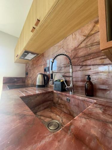a kitchen with a sink and a counter top at La maisonnette in Saussemesnil