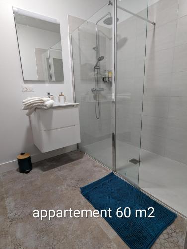 ein Badezimmer mit Glasdusche und Waschbecken in der Unterkunft Mulintegiko Bidea in Biriatou