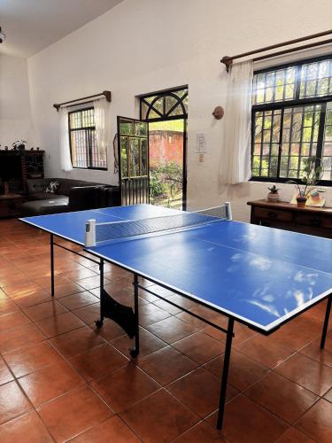 a blue ping pong table in a living room at Glamping in Malinalco in Malinalco
