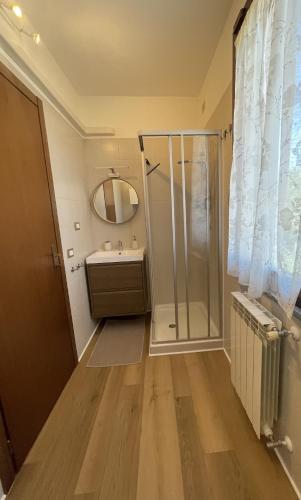 a bathroom with a shower and a sink at A casa di Any in Cascina