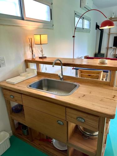 a kitchen counter with a sink in a room at Diva gues del Pereyra Sur in Villa Elisa
