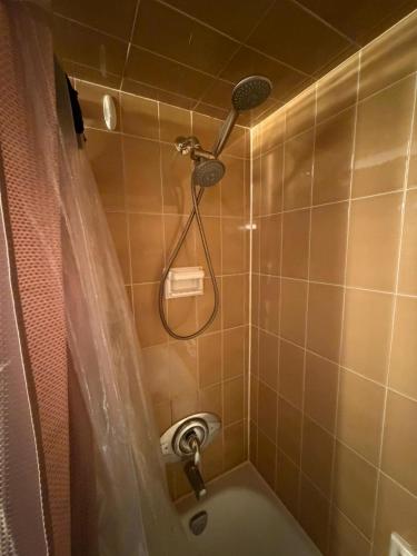 a shower with a shower head in a bathroom at Luxury Fun Villa in Toronto