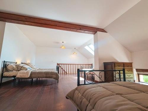 a bedroom with two beds in a attic at Gite 15 pers tout compris Les Lucioles in Crevant