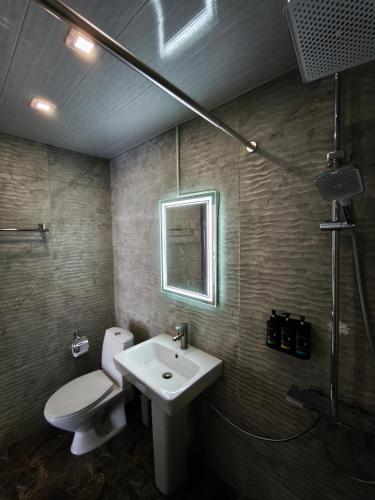 a bathroom with a toilet and a sink at Dilijan Rest - Comfortable rooms & Pool in Dilijan