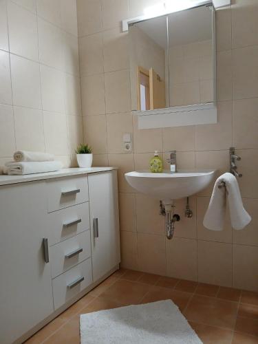 a bathroom with a sink and a mirror at Wohlfühloase mit Sauna in Mayen