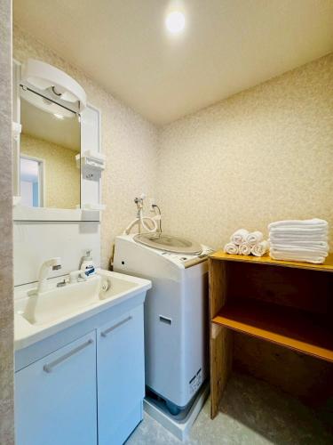 a bathroom with a sink and a washing machine at 風乃釣り宿 in Shirahama