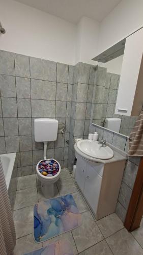 a bathroom with a toilet and a sink and a mirror at Una Vibe Studio in Bosanska Krupa