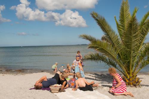 a group of people sitting on the beach at Frederikshavn Nordstrand Camping & Cottages in Frederikshavn