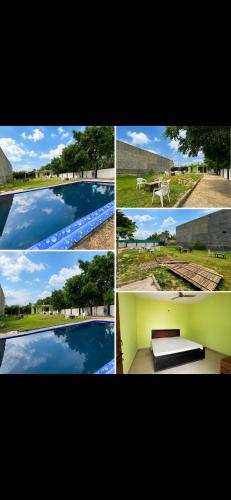 a group of four pictures of a swimming pool at Palm resort in Greater Noida