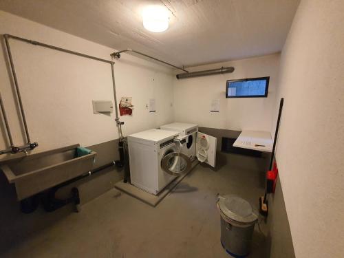 a bathroom with a washing machine and a sink at Belmont Seegarten in Lenzerheide
