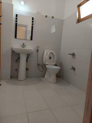 a bathroom with a sink and a toilet and a mirror at Stendel Villa Fort Road, Leh in Leh