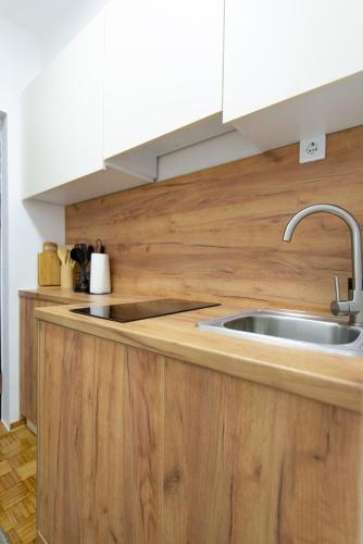 a kitchen with a sink and a counter top at Apartman Gorica in Priboj