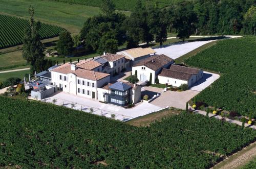 an aerial view of a large house with a yard at Château la Rose Perriere in Lussac