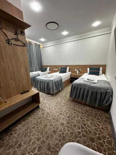 a hotel room with two beds in a room at Asmanguesthouse in Naryn