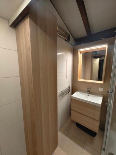 a bathroom with a sink and a mirror at Les 4 mousquetaires in Méjannes-le-Clap
