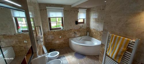 a bathroom with a tub and a toilet and a sink at Vila Rakovica Ilidža Sarajevo in Sarajevo