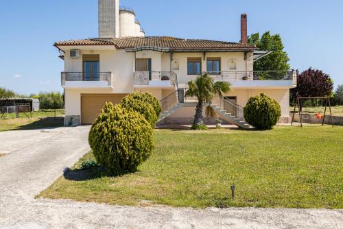 a house with two bushes in front of it at Villa Granero by Booking Kottas in Kassandra