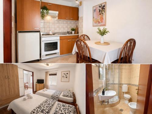 a kitchen and a dining room with a table in a room at Sunshine in Cavtat