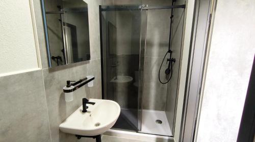 a bathroom with a sink and a shower at Pavelkova House in Olomouc