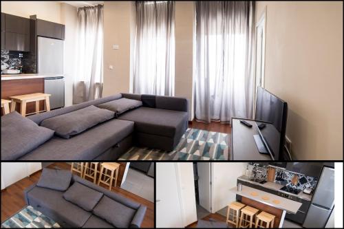 two pictures of a living room with a couch and a tv at Apartamento com 2 Quartos e Vista oceano in Ovar
