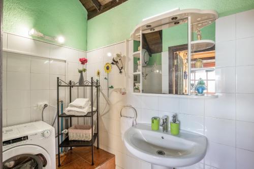 a bathroom with a sink and a washing machine at Casa Asuncion in Breña Alta