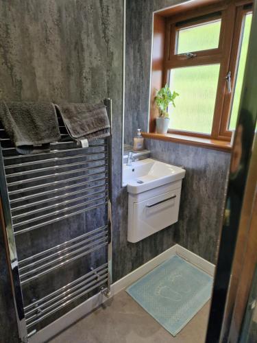 a bathroom with a sink and a window at Self-catering extended family home in Edinburgh