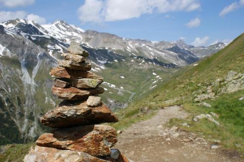 a pile of rocks sitting on top of a mountain at Garni Soldanella in Samnaun