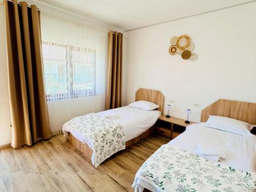 a bedroom with two beds and a window at Deltaville in Mahmudia